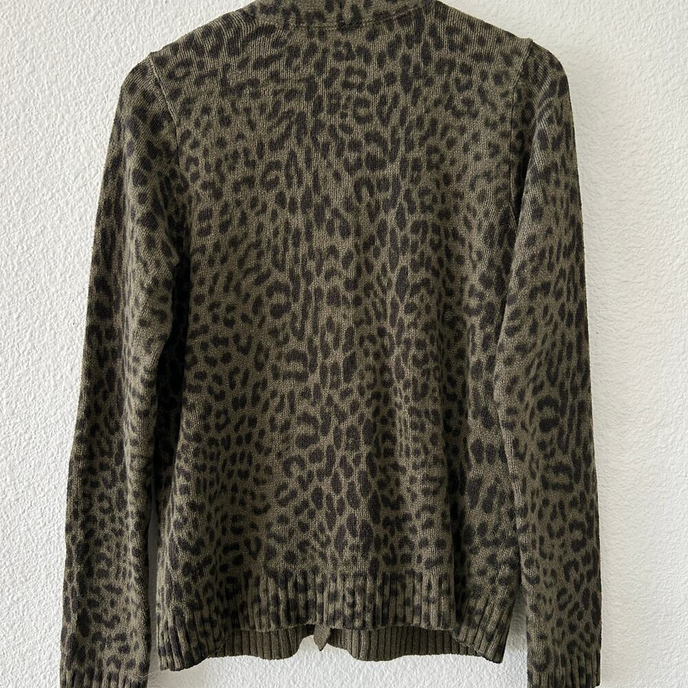 J.Jill Leopard Print Cardigan Sweater Women XS Hunter Black Button Up Pockets - Picture 5 of 10